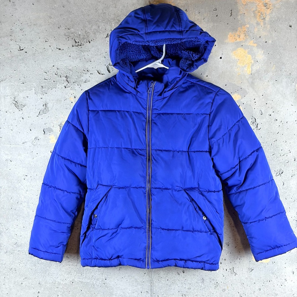 Member's Mark Puffer Jacket Boy's Medium Blue Fleece Lined Insulated Full Zipper